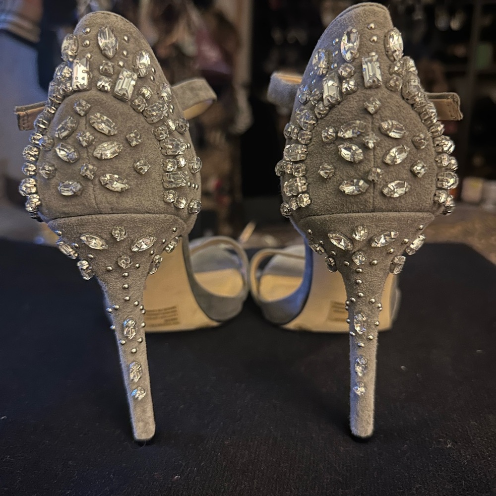 Gray Suede BCBGeneration Size 8 Rhinestone Heels - MAKE OFFER